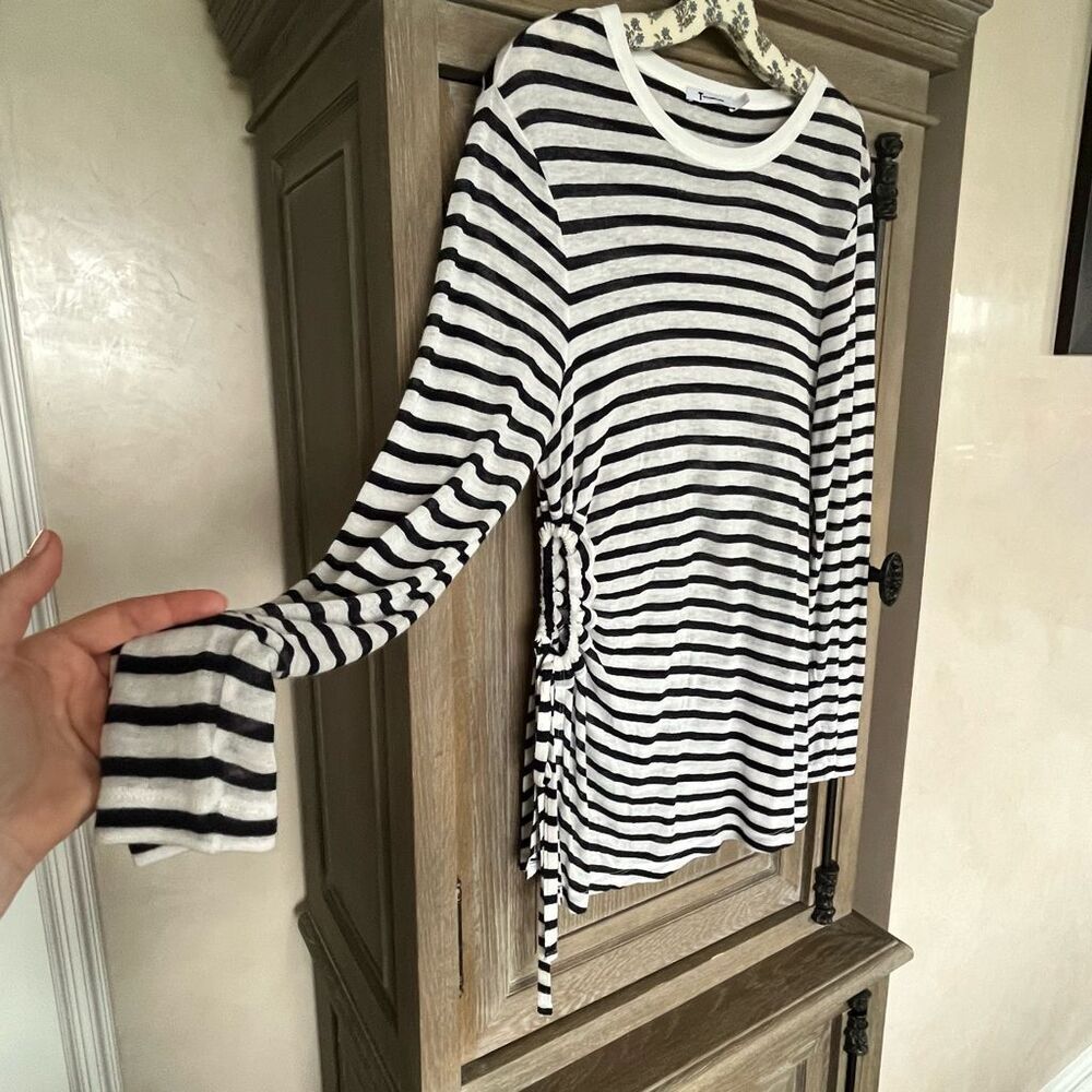 T by Alexander Wang Classic Striped Slub Jersey Long Sleeve Tee side opening